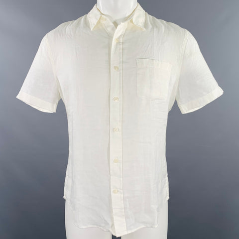 VINCE Size S White Linen One Pocket Short Sleeve Shirt