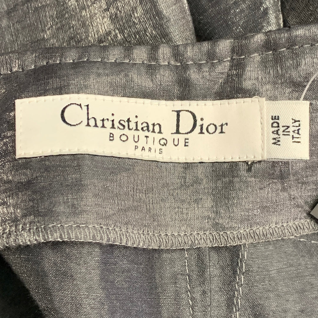 CHRISTIAN DIOR Size 4 Silver Metallic Linen Blend Pleated Skirt