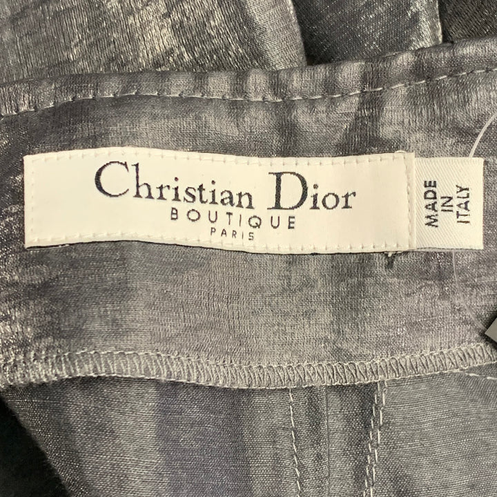 CHRISTIAN DIOR Size 4 Silver Metallic Linen Blend Pleated Skirt