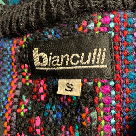 BIANCULLI Size S Black Multi Color Woven Wool Blend Crew Neck Sweater