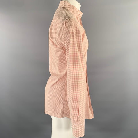 HAMILTON Size S Orange Off White Plaid Cotton Spread Collar Long Sleeve Shirt