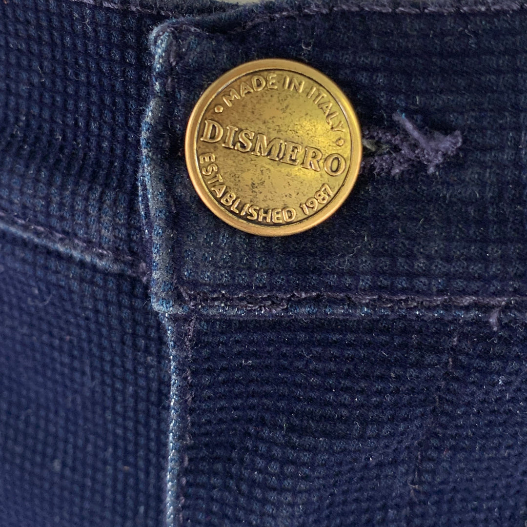 DISMERO Size 8 Navy Cotton Blend Velvet Grid Slim Bootcut Pants