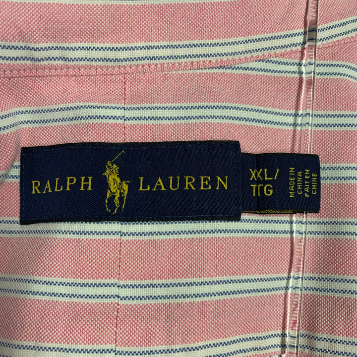 RALPH LAUREN Size XXL Pink White Stripe Cotton Button Down Long Sleeve Shirt