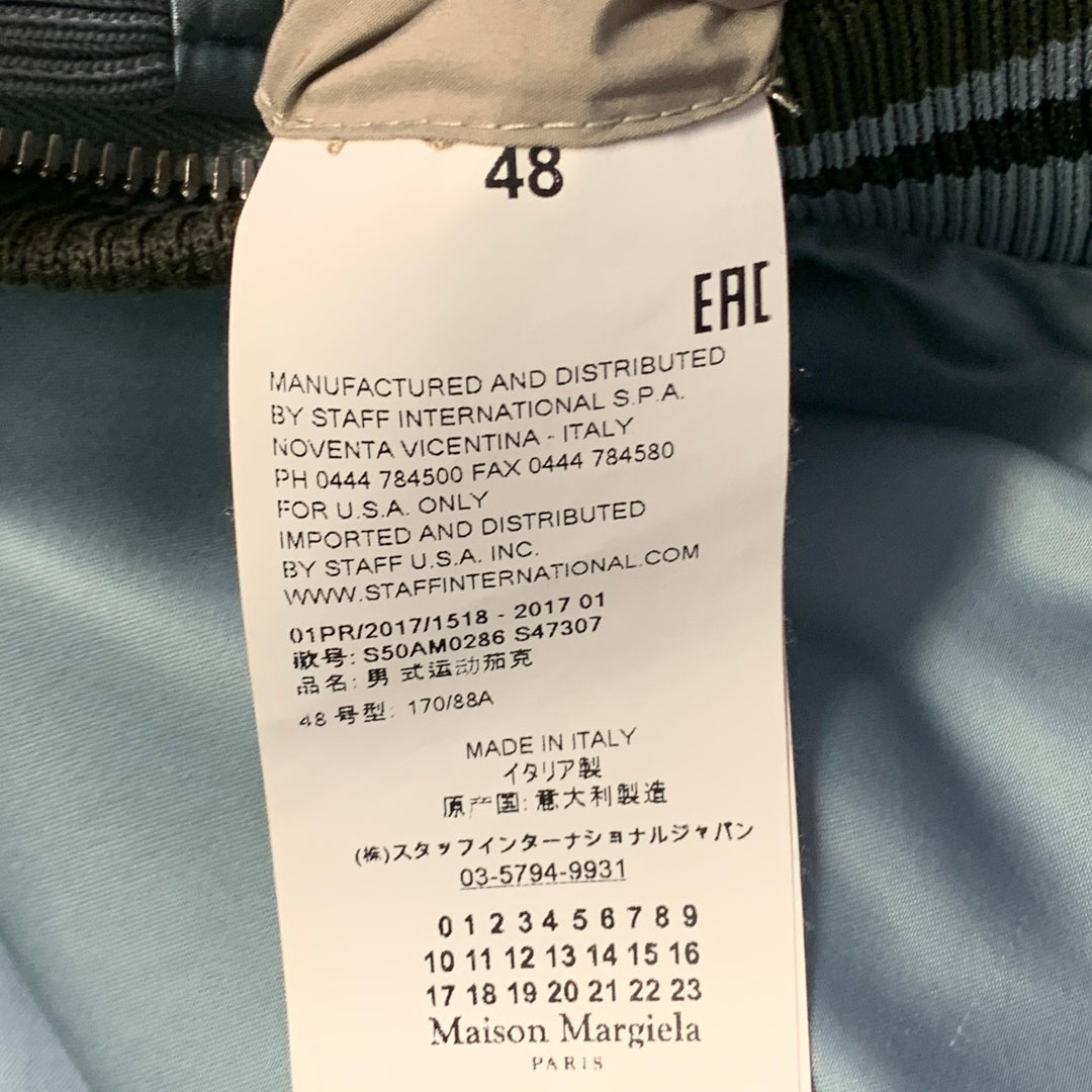 MAISON MARGIELA Size S Blue Grey Contrast Trim Satin Bomber Jacket