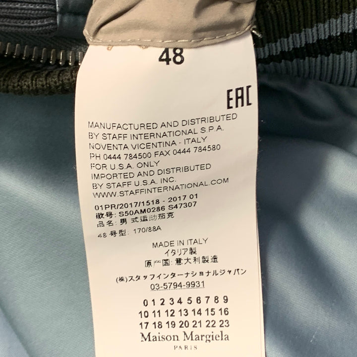 MAISON MARGIELA Size S Blue Grey Contrast Trim Satin Bomber Jacket