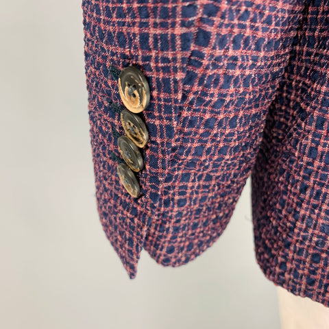 SAKS FIFTH AVENUE Size 44 Purple Navy Plaid Wool Blend Sport Coat