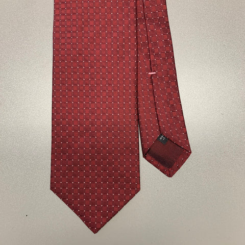 BORRELLI Burgundy White Checkered Silk Tie