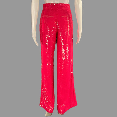 ALICE + OLIVIA Size XS Pink Polyester Sequined Notch Lapel Pants Suit