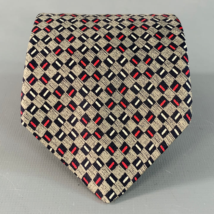 YVES SAINT LAURENT Vintage Navy Red White Checkered Silk Tie