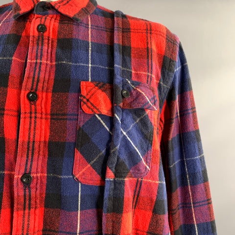 SACAI Size XL Red Multi Color Plaid Cotton Oversized Long Sleeve Shirt