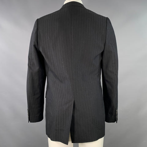 DRIES VAN NOTEN Size 40 Black Stripe Cotton Blend Notch Lapel Sport Coat
