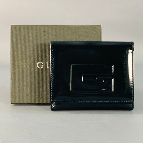 GUCCI Black Embossed Logo Patent Leather Wallet