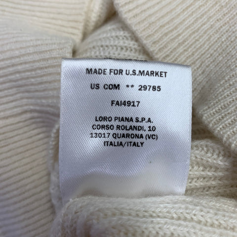 LORO PIANA Size L Cream Ribbed Cashmere Crew Neck Pullover