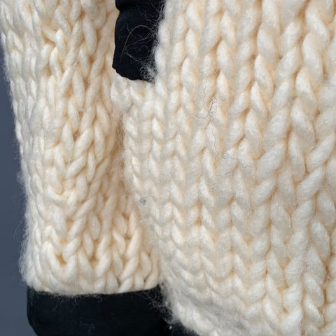 YOHJI YAMAMOTO Size L Cream Black Wool Contrast Trim Cardigan