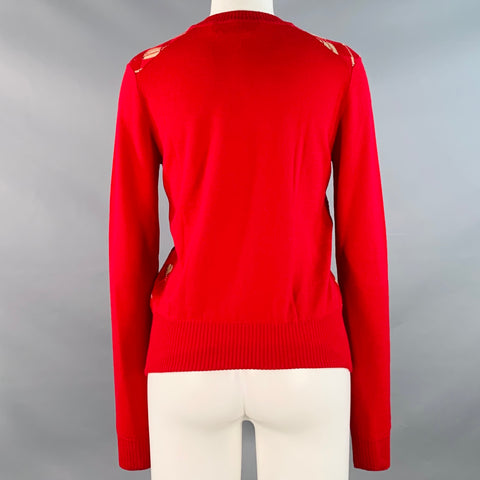 MARNI Size 4 Red Beige Wool Textured Crew Neck Pullover