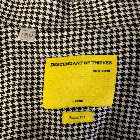 DESCENDANT OF THIEVES Size L White Black Houndstooth Cotton Long Sleeve Shirt