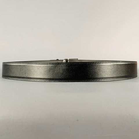 LOUIS VUITTON Size 38 Black Silver LV Monogram Leather Belt