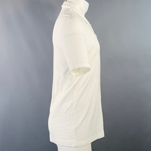 REISS Size M Butler White Ribbed Cotton Camp Short Sleeve Shirt
