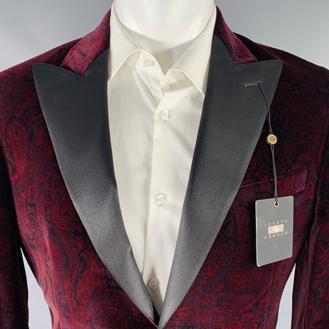 JOSEPH ABBOUD Taille 40 Veste de smoking en coton à motif cachemire noir bordeaux