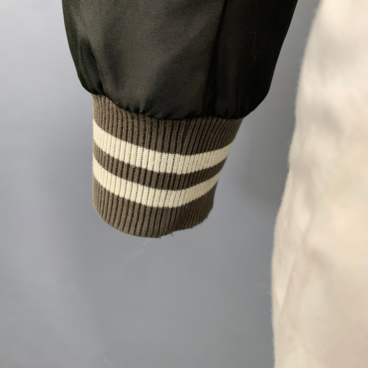 DOLCE & GABBANA Size L Black Brown Cream Nylon Zip Up Bomber Jacket