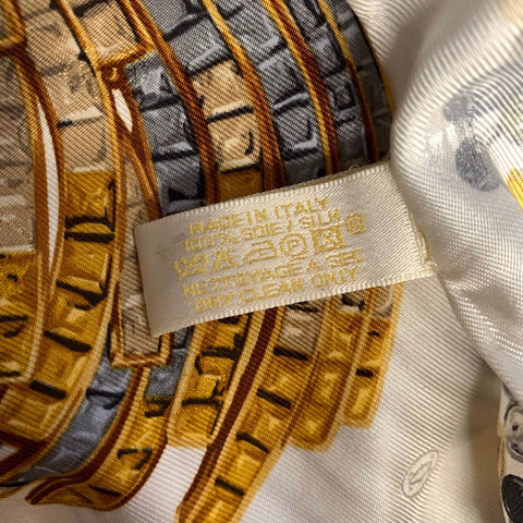CARTIER Cream Gold Beaded Silk Scarf