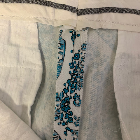 MR TURK Chest Size 40 White Blue Paisley Cotton Blend Notch Lapel 34 28 Suit