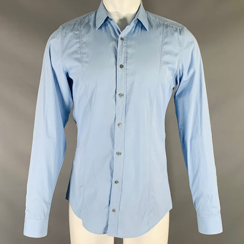 GUCCI Size S Blue Cotton Slim Fit Long Sleeve Shirt