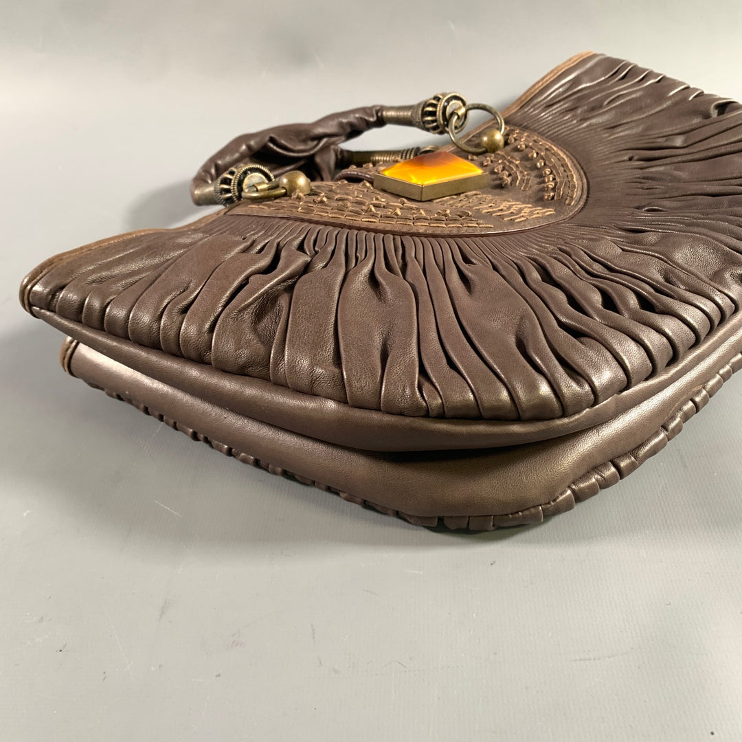 DIOR Brown Yellow Pleated Lambskin Leather Bags