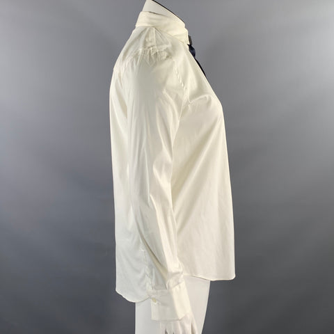 BRUNELLO CUCINELLI Size XL White Navy Cotton Blend Mixed Fabrics Dress Top