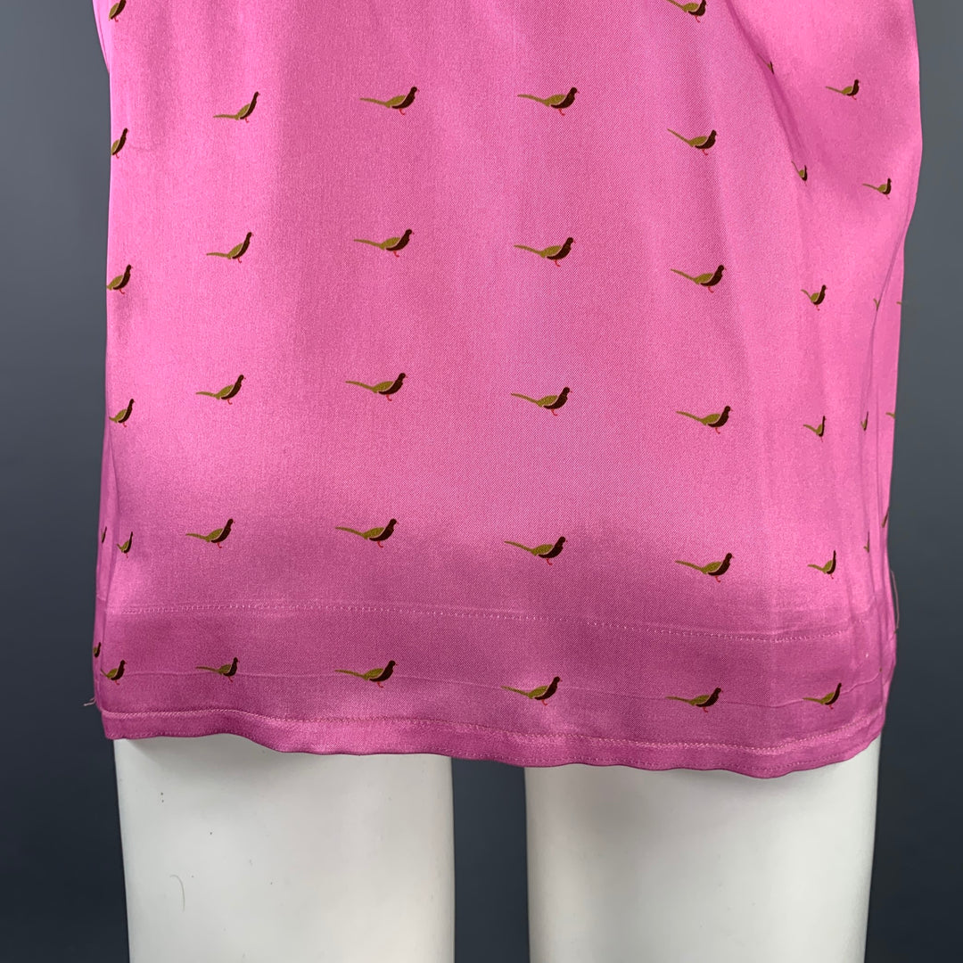 DRIES VAN NOTEN Size S Pink Green Black Birds Short Sleeve Shirt