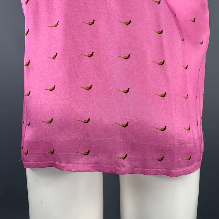 DRIES VAN NOTEN Size S Pink Green Black Birds Short Sleeve Shirt