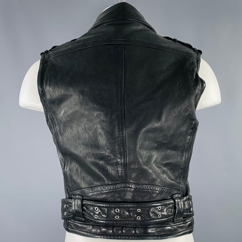 BURBERRY PRORSUM Spring 2011 Size 38 Black Distressed Leather Biker Vest