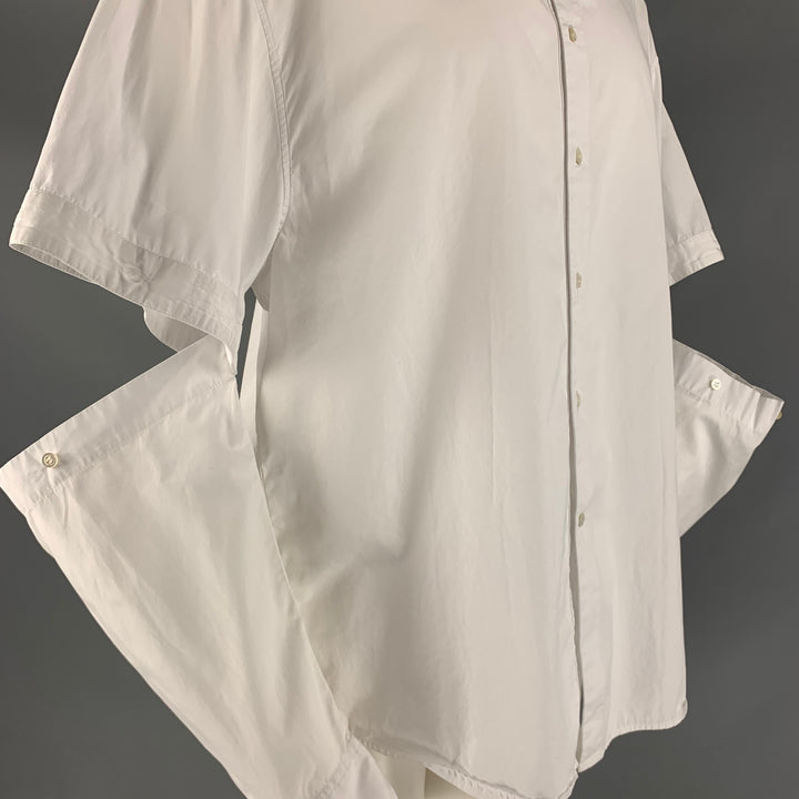 HUSSEIN CHALAYAN Size S White Solid Cotton Nehru Collar Long Sleeve Shirt