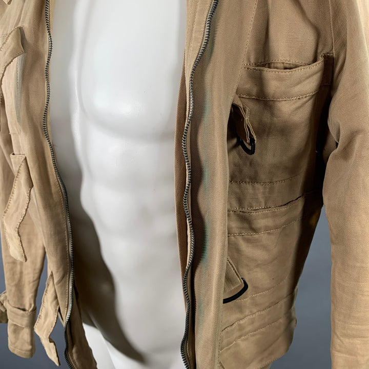 BOTTEGA VENETA Size 40 Khaki Linen Cotton Twill Buckles Zip Up Bondage Jacket