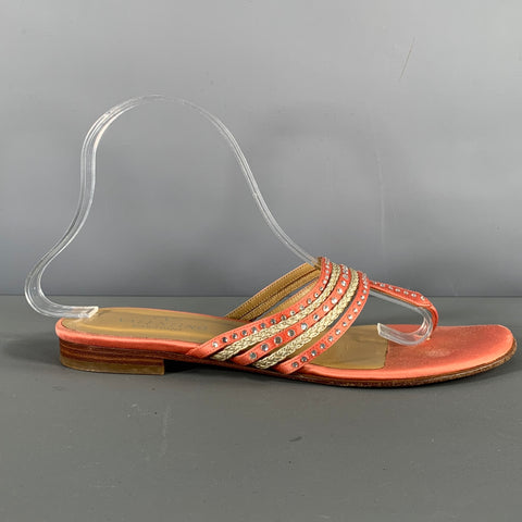 VALENTINO Size 8 Pink Silver Silk Rhinestones Thong Flats