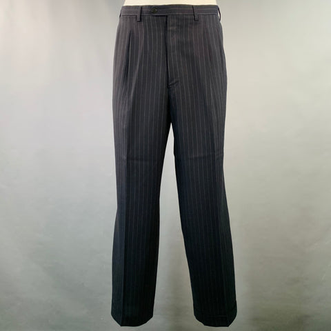 KITON Size 42 Regular Navy Grey Pinstripe Wool Notch Lapel Suit