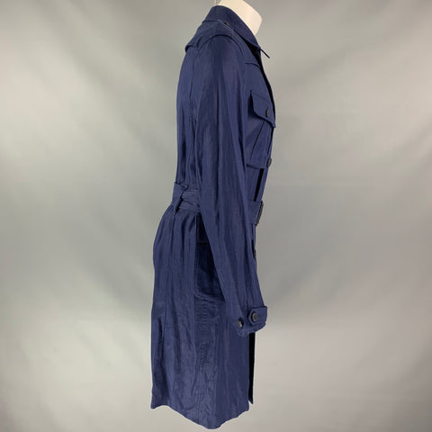 BURBERRY PRORSUM Spring 2015 Size 40 Navy Linen Trench Coat