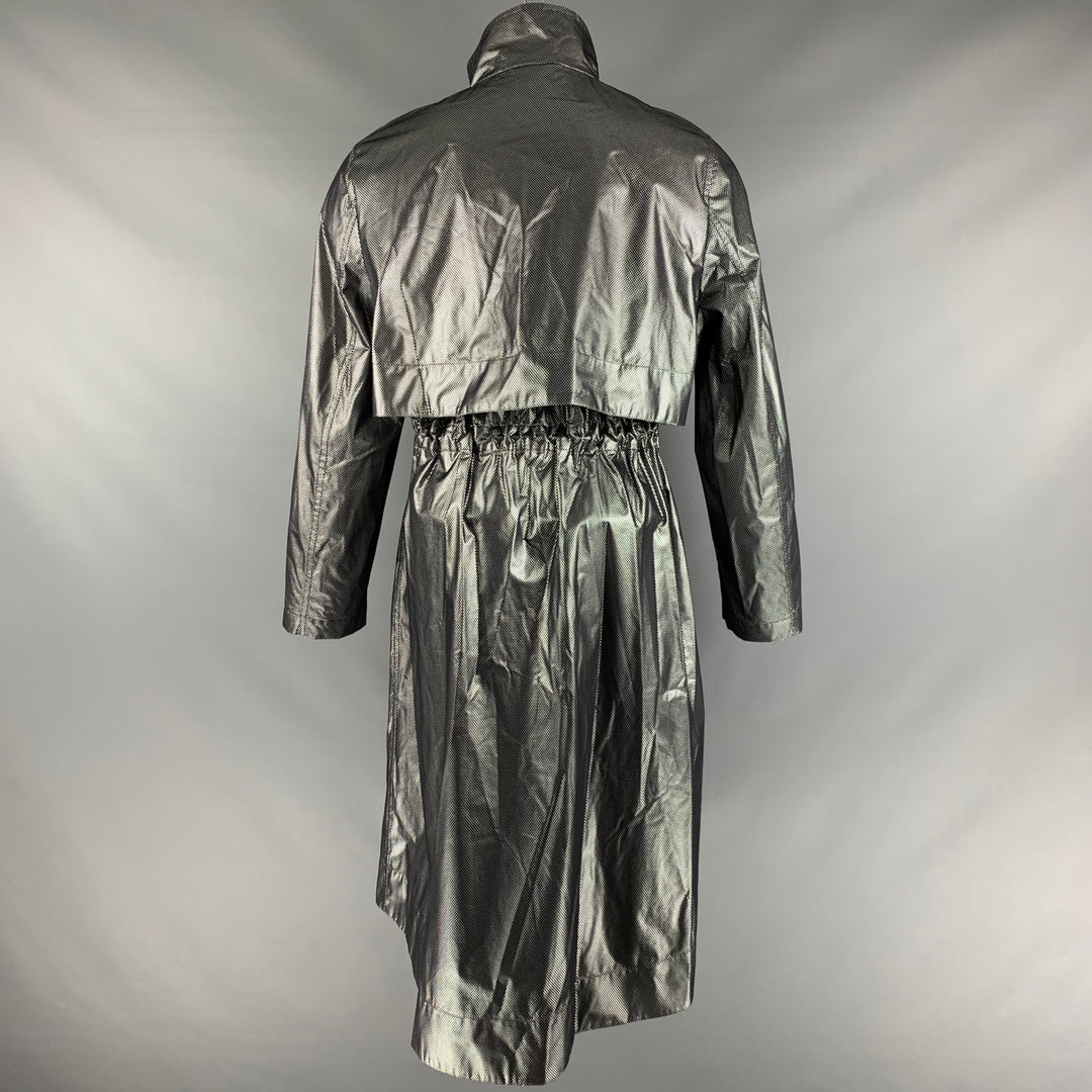 AKRIS Size 10 Black Silver Polyamide Bend Metallic Zip Snaps Coat