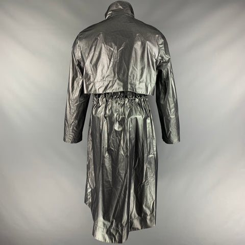 AKRIS Size 10 Black Silver Polyamide Bend Metallic Zip Snaps Coat