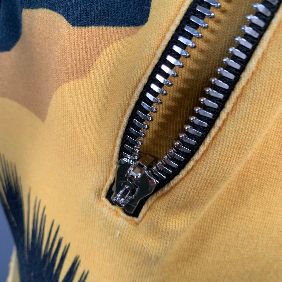 BALMAIN Size L Black Orange Blue Tropical Cotton Hooded Zip Up Sweatshirt