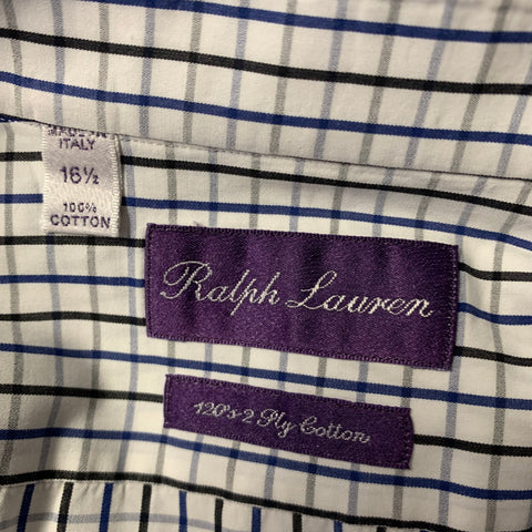 RALPH LAUREN Size XL White Black Blue Check Cotton Long Sleeve Shirt