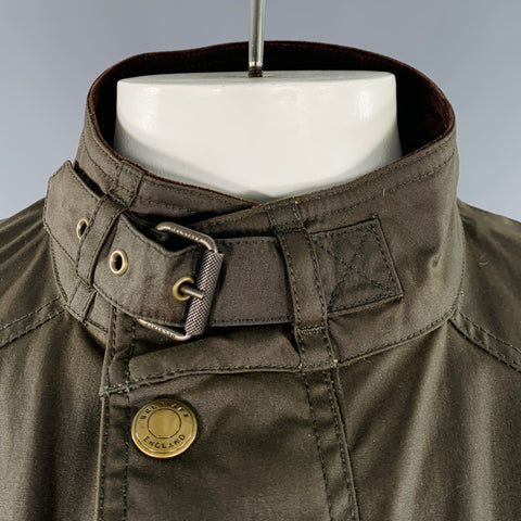 BELSTAFF Size 42 Trialmaster Green Olive Coated Cotton Parka Jacket