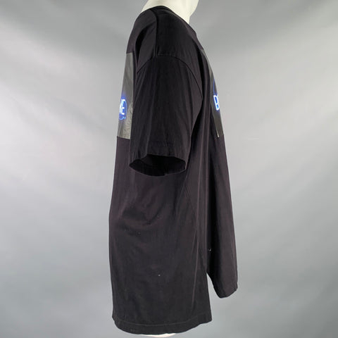Y-3 Size S Black Blue Graphic Cotton Scoop Neck T-shirt