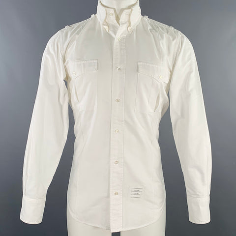 THOM BROWNE Size M White 2 Pockets Long Sleeve Shirt