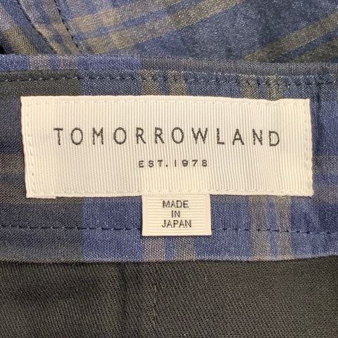 TOMORROWLAND Taille M Pantalon Habillé à Braguette Boutonnée en Coton et Lin à Carreaux Bleu Marine, Noir et Fauve