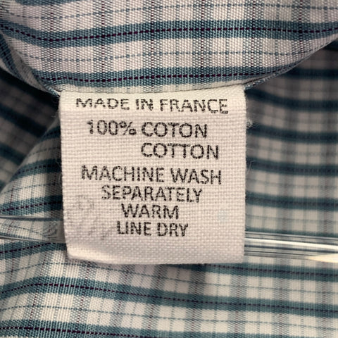 CHARVET Size M White Green Grey Checkered Cotton Long Sleeve Shirt