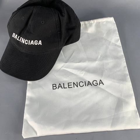 BALENCIAGA Black White Cotton Embroidered Logo Baseball Cap Hat