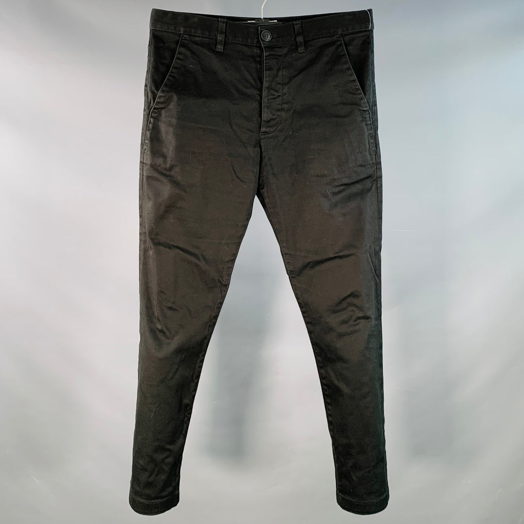 SAINT LAURENT Size 30 Black Cotton Blend Flat Front Slim Tapered Casual Pants