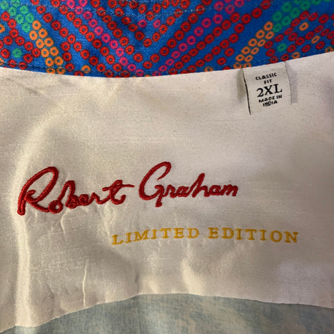 ROBERT GRAHAM Size XXL White Racecar Short Sleeve Shirt