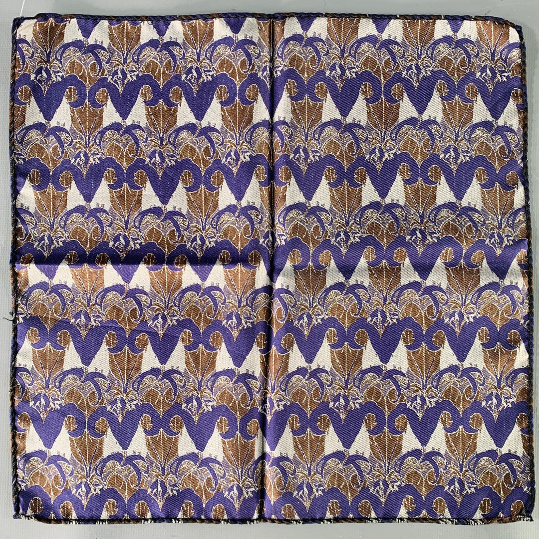 PRADA Navy Brown Abstract Floral Pocket Square